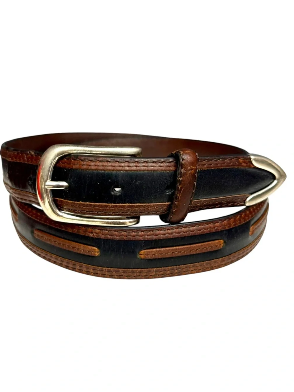 Vintage Genuine Leather Black & Brown Casual Belt Men’s Size 44 Soft Leather
